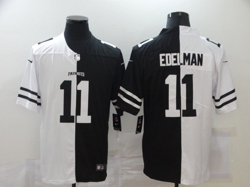 Men New England Patriots #11 Edelman Black white Half version 2020 Nike NFL Jerseys